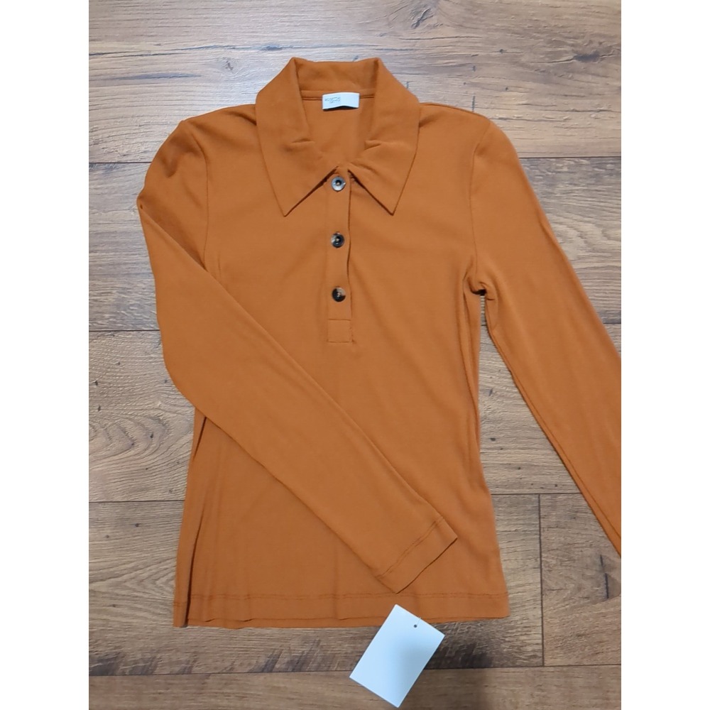 NWT Rosetta Getty Womens Sz M Fitted Wo Long Sleeve 3 Button Collared Polo Shirt - Picture 2 of 14